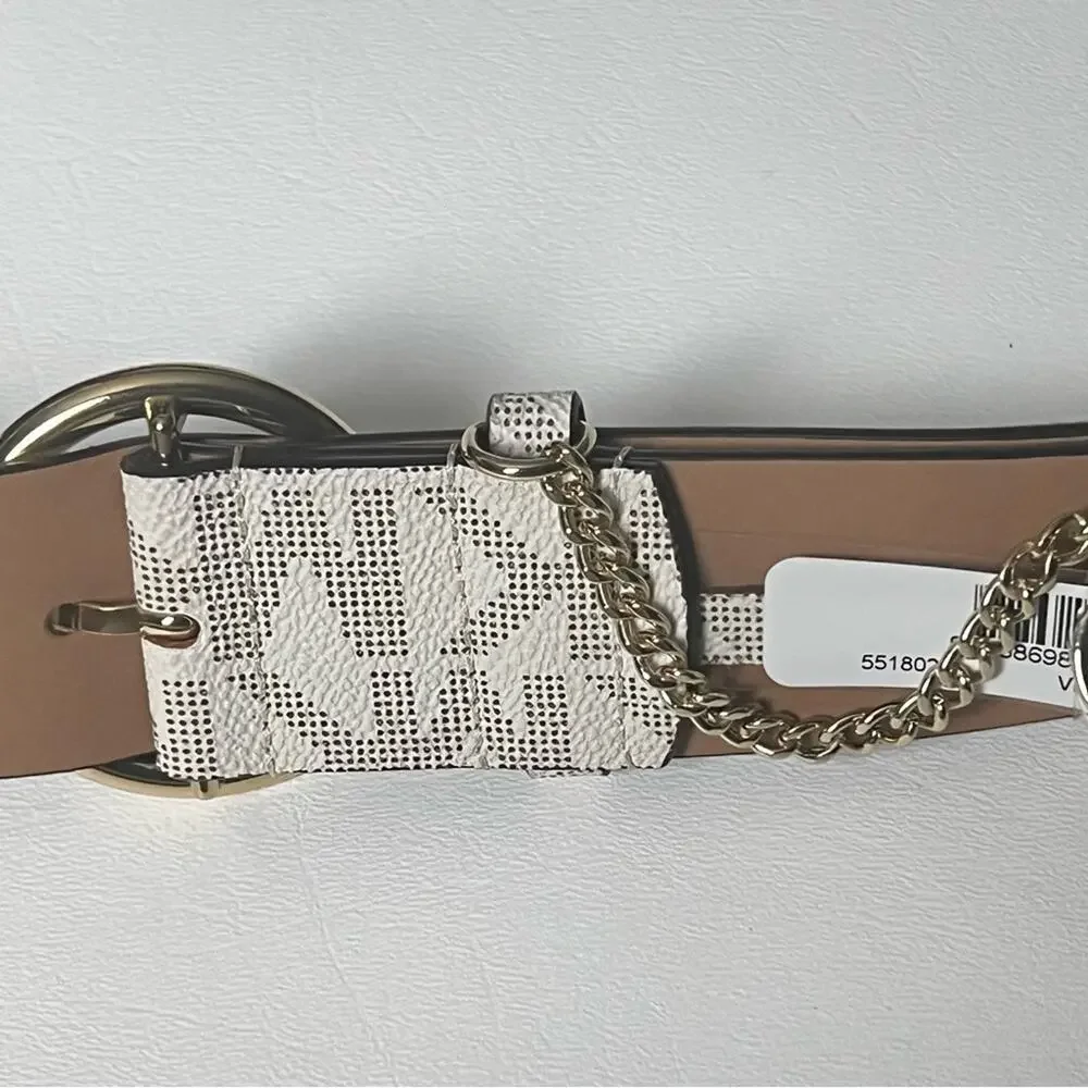 Michael Kors Women's Gray and White Logo Belt Sz L